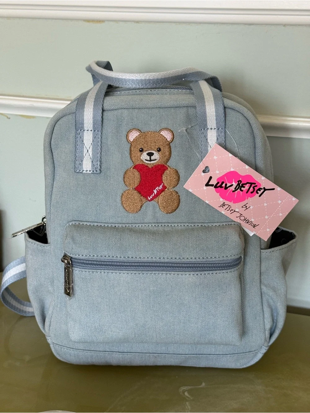 Luv Betsey Light Blue Denny Backpack with Cute Bear and heart